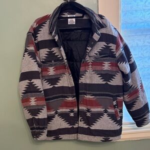 Sonoma Aztec Pattern Jacket Men’s Large Black Gray Red Southwestern Coat